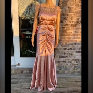 Champagne Pink Beaded Formal Glamour Prom Dress Gown